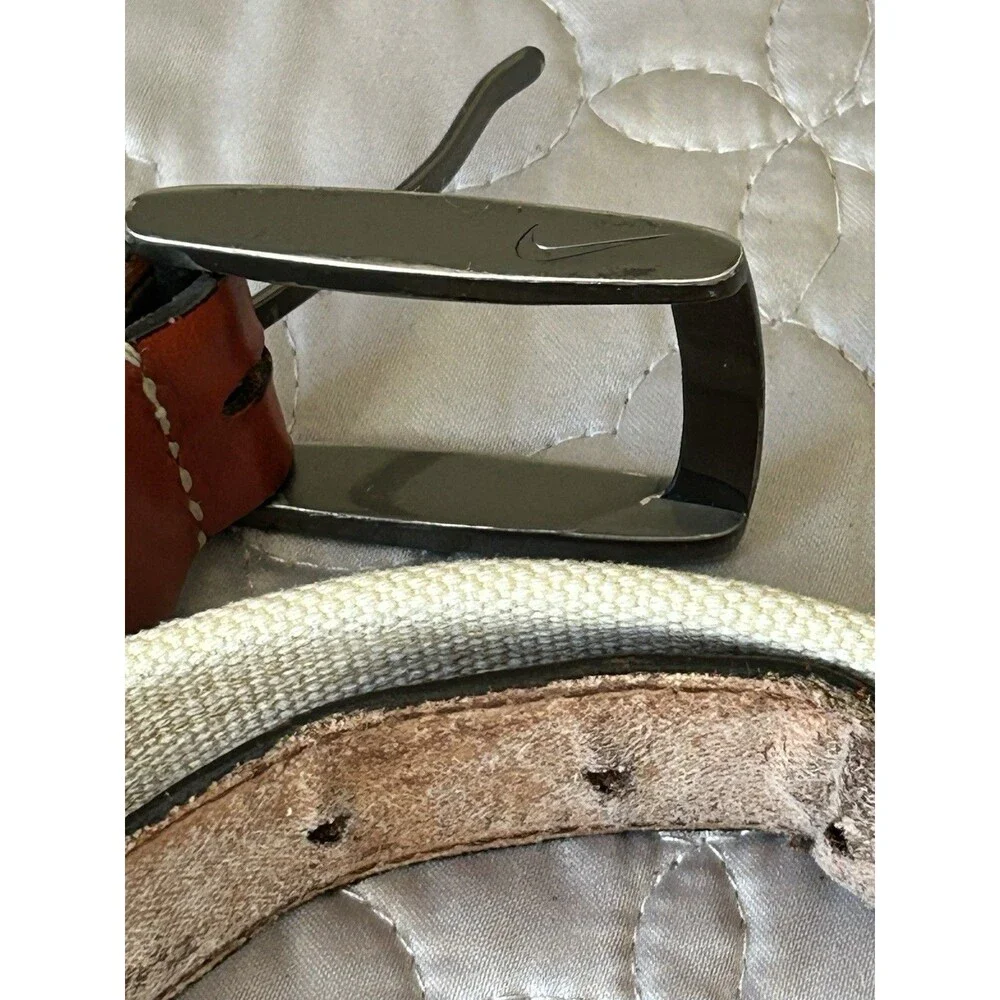 Nike Golf men’s two-tone brown leather and beige canvas belt size 36